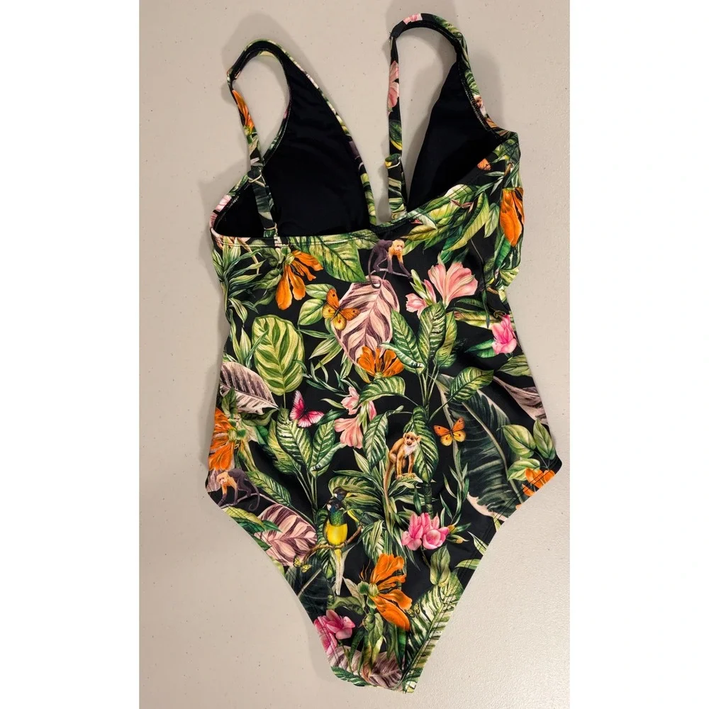 Sofia Vergara Swimsuit Women M (8-10) Black Rainforest 1pc Tropical Jungle‎ NEW
